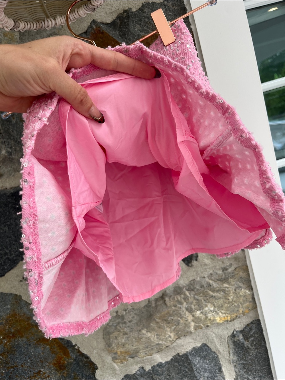 Lola + The Boys Pink Denim Sparkle Pleated Skirt - Picture 3 of 3